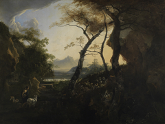 Forest landscape with a peasant and his herd