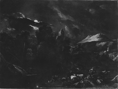 Gebirgslandschaft bei Mondschein mit Viehherde und Hirten by Nicolaes Pieterszoon Berchem