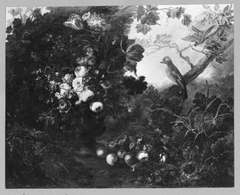 Großes Blumenstück mit Eichelhäher by Johann Baptist Drechsler