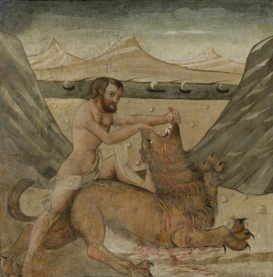 Hercules slaying the Nemean Lion (The First Labour of Hercules) .