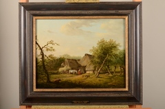 Hooiwagen bij een boerderij by Adrianus de Visser