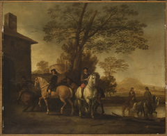 Horsemen Watering Their Horses by Abraham van Calraet