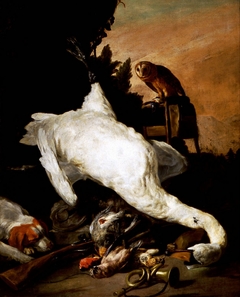 Hunting still life with a swan by Pieter Boel