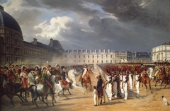 Invalid handing a petition to Napoleon at the parade in the court of the Tuileries Palace
