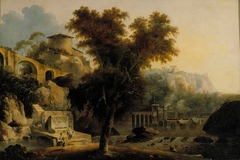 Italian landscape with ruins of an aqueduct by Louis Belanger