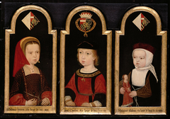 Kaiser Karl V. (1500-1558), Brustbild als Zweijähriger zusammen mit seinen Schwestern Eleonore (1498-1558) und Isabella (1501-1525) by Meister der Georgsgilde in Mecheln