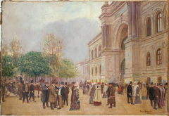 La sortie du Salon, au Palais de l'Industrie by Jean Béraud