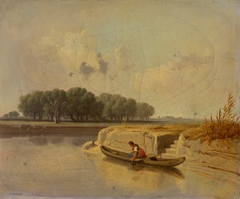 Landscape with a River and a Boat in the Foreground by Károly Markó the Younger