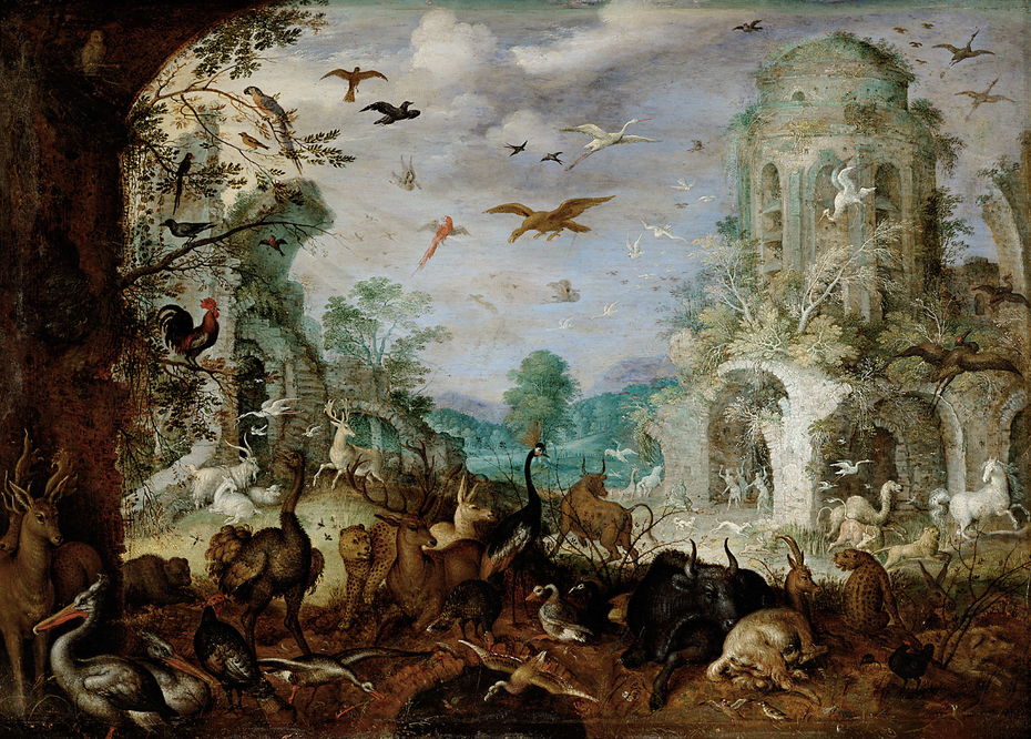 Landschaft mit Tieren (Im Hintergrund: Orpheus und die thrakischen Weiber)