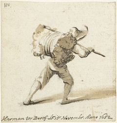 Man met baal wol op zijn rug, van achteren by Harmen ter Borch