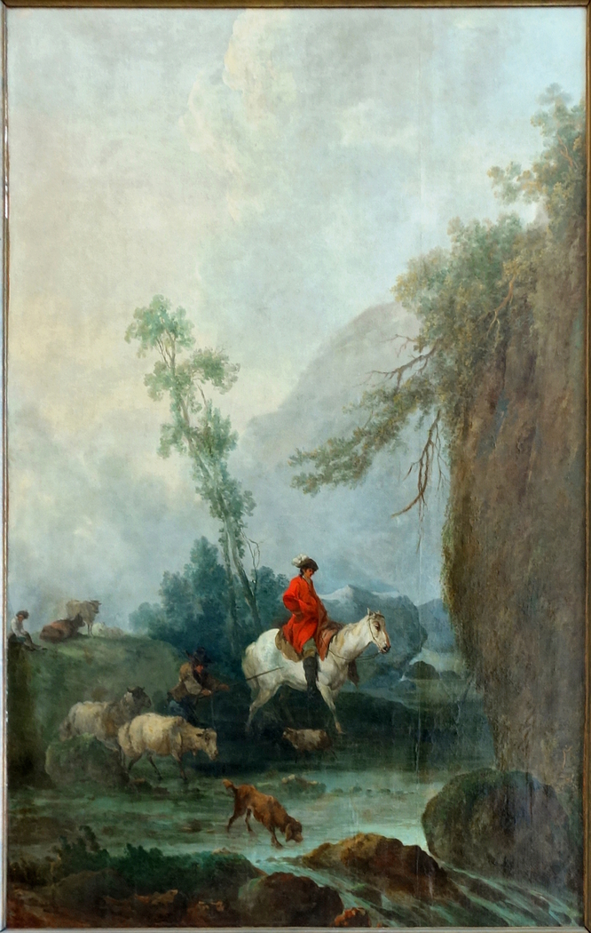 Paysage avec un cavalier suivi d'un troupeau