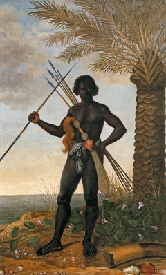 Portrait of a black man with spears and assegai by Albert Eckhout
