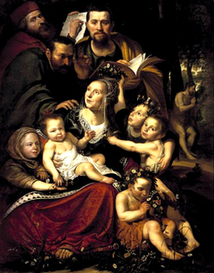 Portrait of a family as Caritas with a self-portrait of the artist; in the background John the Baptist preaching