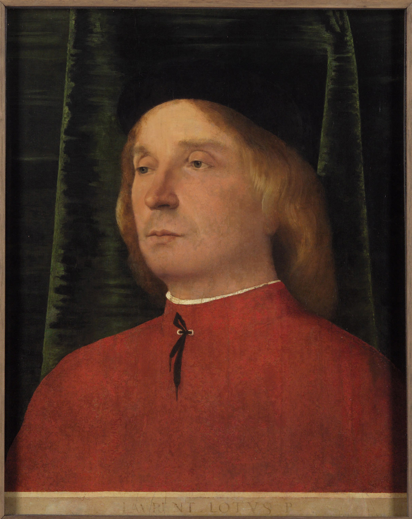 Portrait of a young man in red garment