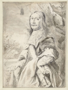 Portret van een onbekende man staand voor een draperie by Willem Eversdijck