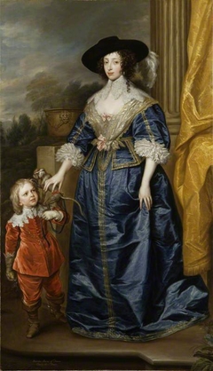 Queen Henrietta Maria (1609-1669) and her 'Dwarf', Jeffrey Hudson (1619-1682) (after Van Dyck) by Charles Jervas