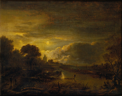 River Scene by Moonlight by Anonymous