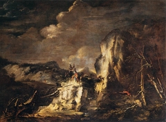 Rocky Landscape with a Hunter by Salvator Rosa