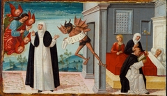 Saint Catherine of Siena Intercedes with Christ to Release the Dying Sister Palmerina from Her Pact with the Devil