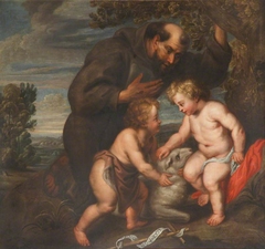 Saint Francis contemplating Christ and the Infant John the Baptist by Anonymous