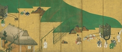 Scenes from Sekiya (The Barrier Gate) and Miotsukushi (Channel Markers) chapters of The Tale of Genji