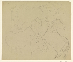 Schetsblad met twee paarden en een koe by Leo Gestel