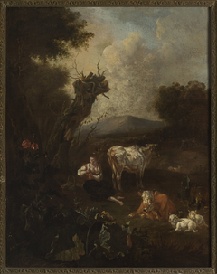Shepherdess with a herd by Willem Romeyn