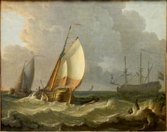 Ship of the Line with Two Sailboats by Ludolf Bakhuizen
