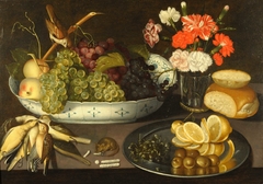 Still Life of Grapes and Peaches on a Porcelain Bowl by Peter Binoit