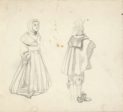 Studie van een man en vrouw in zeventiende-eeuwse kleding