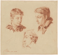 Studies van twee mannen- en een vrouwenhoofd by Christiaan Julius Lodewijk Portman