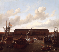 The dock of the Dutch East India Company at Amsterdam by Ludolf Bakhuizen