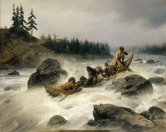 The Duke of Orleans riding down the great rapid of Eijanpaikka at the Muonio River (Lapland), August 1795 by François-Auguste Biard