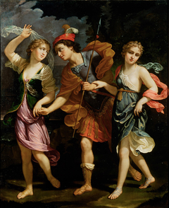 Theseus mit den beiden Töchtern des Minos