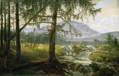 Tyrolean Landscape with Spruce Trees and a Waterfall