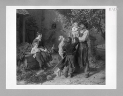 Vater und Kinder unter einem Pflaumenbaum by Felix Schlesinger