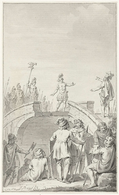 Vredesonderhandelingen tussen Claudius Civilis en Petilius Cerealis op de afgebroken brug, 70 n. Chr. by Jacobus Buys