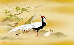 White and Black Pheasants, Chickens, Bamboo and Plum by Kanō Tsunenobu