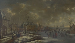 Wintergezicht op Rotterdam met Huis Crooswijk aan de Rotte by Jacobus Storck
