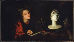 Young Artist Working by Lamplight