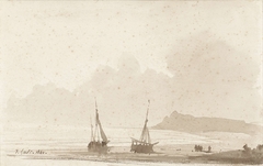 Zeekust met schepen op het strand by Théodore Gudin