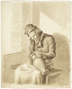 Zittend man met een kruik by Pieter van Loon