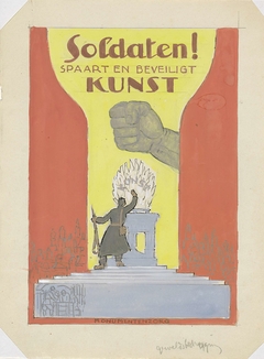 Zonder titel Ontwerp affiche voor propaganda kunstbescherming in het leger. by Leo Gestel