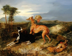 A Boy and Two Greyhounds Resting by Edwin Henry Landseer