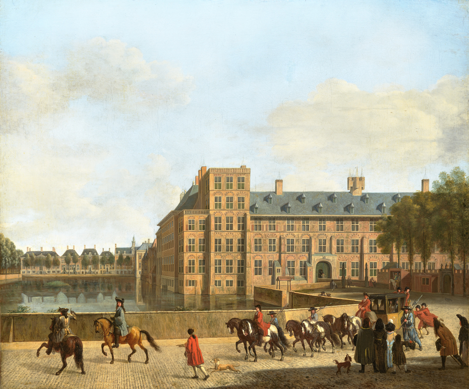 A hunting party near the Hofvijver and Binnenhof in The Hague, seen from the South