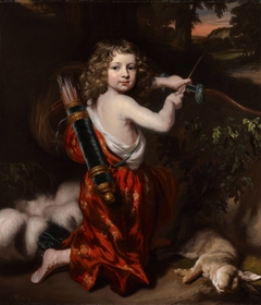 A Portrait of a young Boy dressed as a Hunter