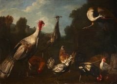 A Turkey, Peacocks and Chickens in a Landscape by Anonymous