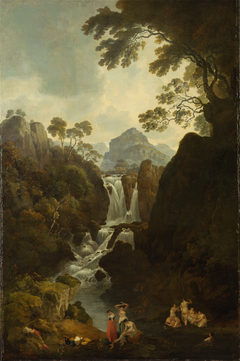 A Waterfall with Bather