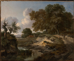 A Wooded Landscape with Travelers and a Dog on a Path by Jan Wijnants