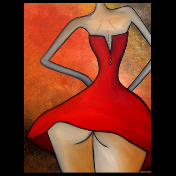 Backdraft - Original Abstract painting Modern pop Art Contemporary red dress nude by Fidostudio